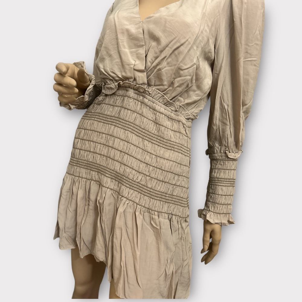 Mustard Seed Form Fitting Flounce Beige Dress Medium